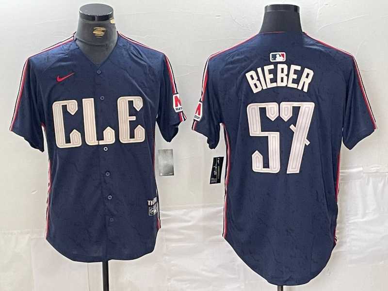 Men%27s Cleveland Guardians #22 Shane Bieber Navy 2024 City Connect Limited Stitched Jersey